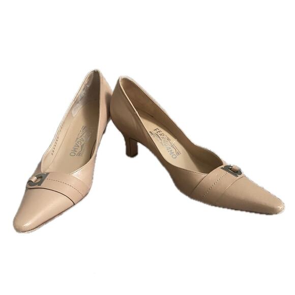 Salvatore Ferragamo Larissa Heels Pumps Vintage Women's Shoes Tan Beige Size 6.5 - Picture 11 of 11